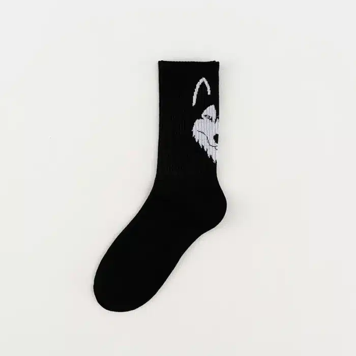Chaussettes en coton pour homme, imprimé Animal, Style collège, dessin animé, noir, blanc, Panda, Lion, aigle, tigre, loup, sport, chaussettes courtes, Hip Hop 9