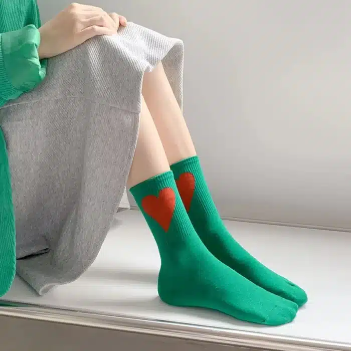 Chaussettes coeur femme vert 2